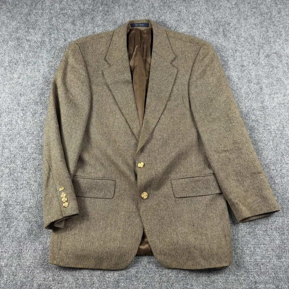 Polo University Club Blazer Mens 40R Brown Silk Wool Herringbone Ralph Lauren